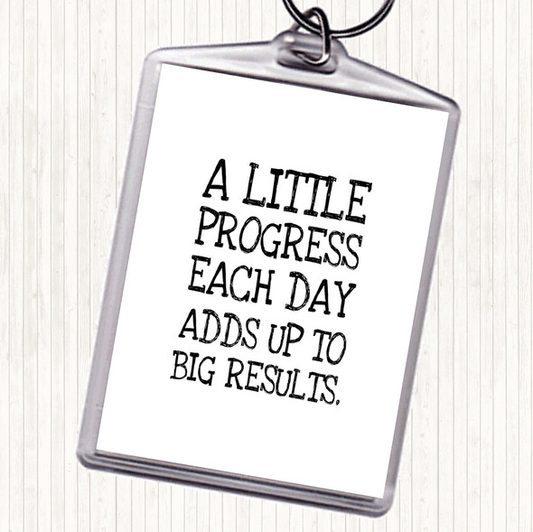 White Black Progress Each Day Quote Bag Tag Keychain Keyring