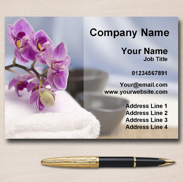 Beauty Salon Spa Treatment Massage Purple Flower Personalised Business Cards