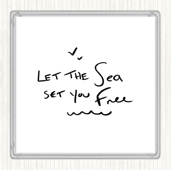 White Black Sea Set Free Quote Drinks Mat Coaster