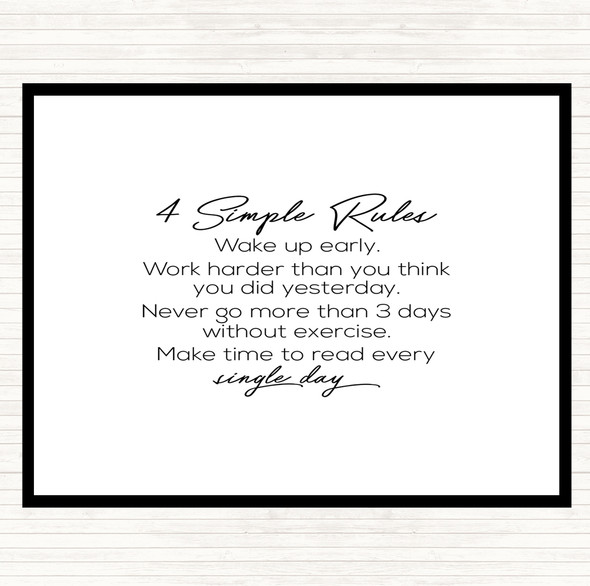 White Black 4 Simple Rules Quote Dinner Table Placemat