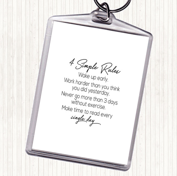White Black 4 Simple Rules Quote Bag Tag Keychain Keyring