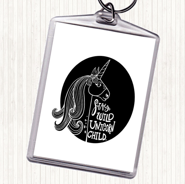 White Black Stay Wild Unicorn Quote Bag Tag Keychain Keyring