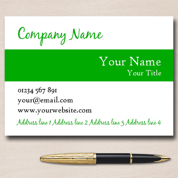 White With Green Stripe Personalised Business Cards