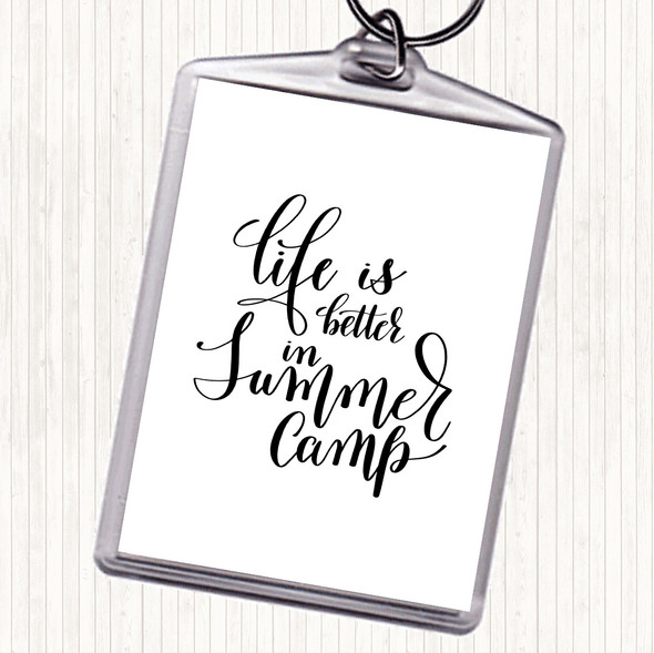 White Black Summer Camp Quote Bag Tag Keychain Keyring