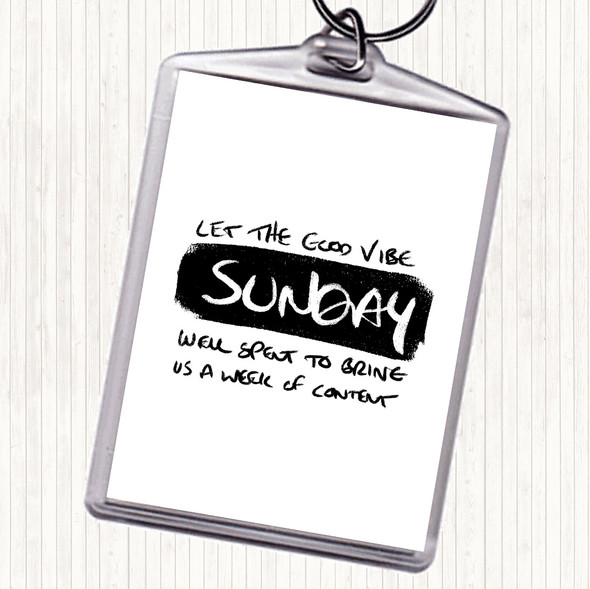 White Black Sunday Well Spent Quote Bag Tag Keychain Keyring