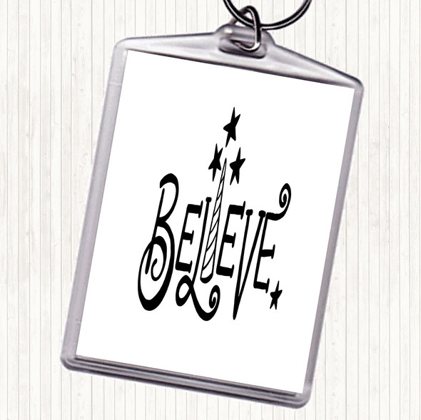 White Black Believe Unicorn Quote Bag Tag Keychain Keyring