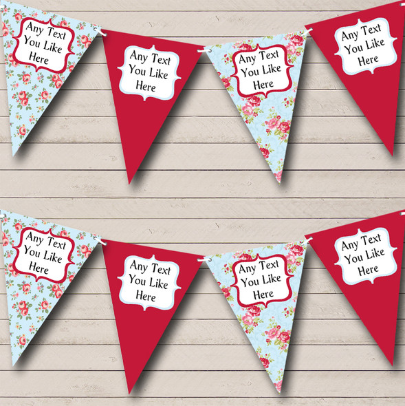 Pink Blue Shabby Chic Floral Personalised Wedding Anniversary Party Bunting