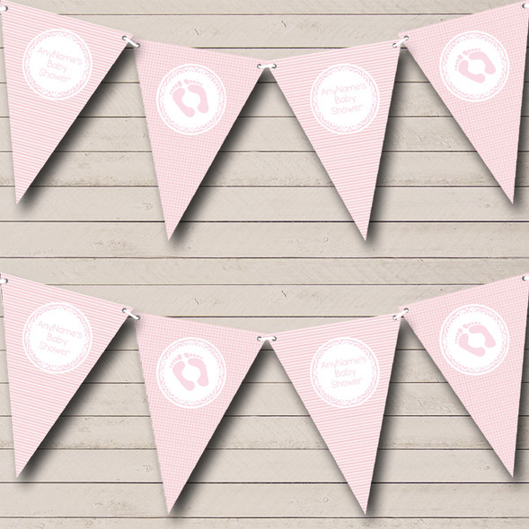 Girl Pink Squares And Stripes Personalised Baby Shower Bunting