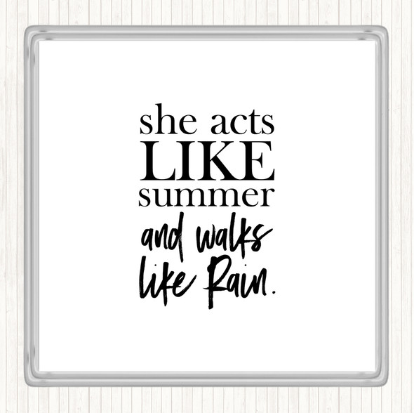 White Black Acts Like Summer Quote Drinks Mat Coaster