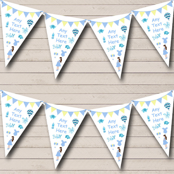 Blue Boys Pregnant Lady Personalised Baby Shower Bunting