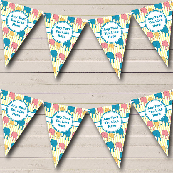 Blue And Yellow Cute Elephants Personalised Baby Shower Bunting