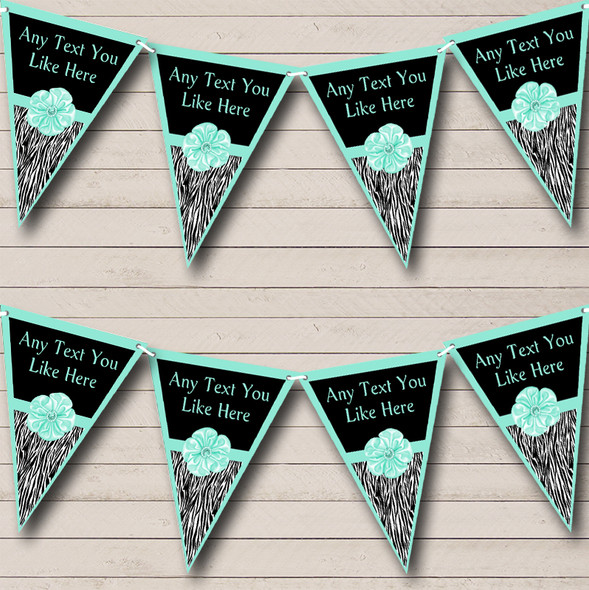 Zebra Print Turquoise Teal Bow Personalised Birthday Party Bunting