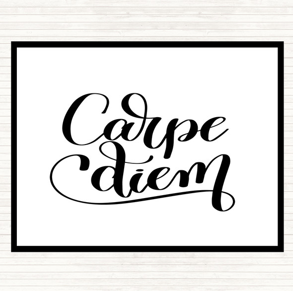 White Black Carpe Diem Swirl Quote Mouse Mat Pad