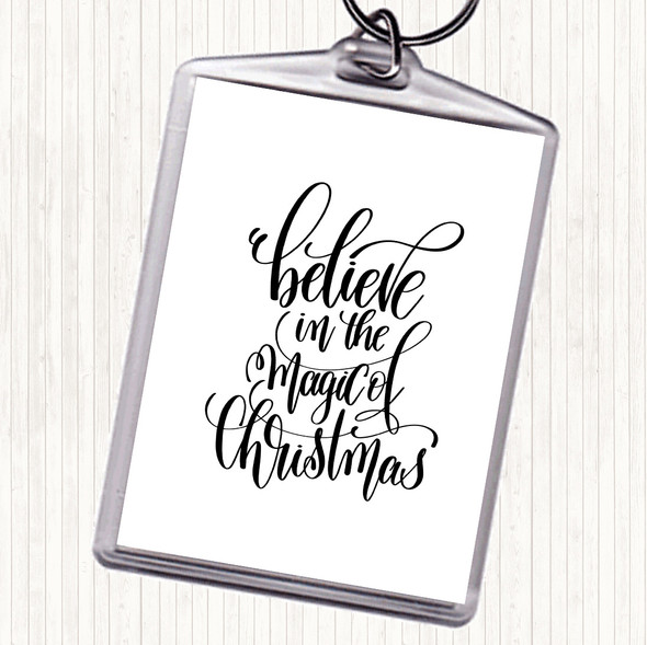 White Black Christmas Believe In Magic Xmas Quote Bag Tag Keychain Keyring