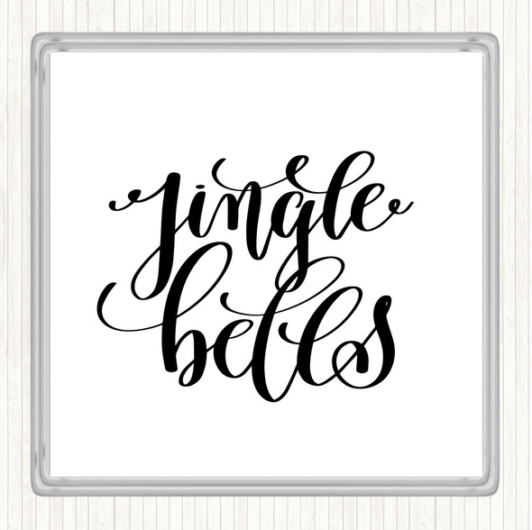 White Black Christmas Jingle Bells Quote Drinks Mat Coaster