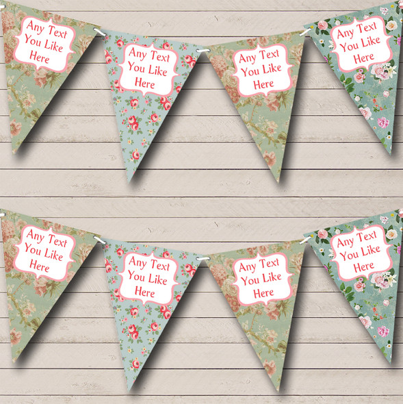 Shabby Chic Floral Blue Greens Personalised Birthday Party Bunting