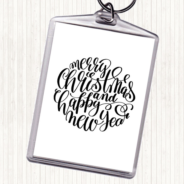 White Black Christmas Merry Xmas Happy New Year Quote Bag Tag Keychain Keyring