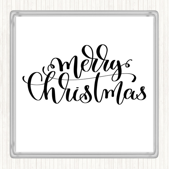 White Black Christmas Merry Xmas Quote Drinks Mat Coaster