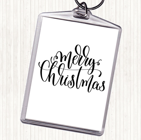 White Black Christmas Merry Xmas Quote Bag Tag Keychain Keyring