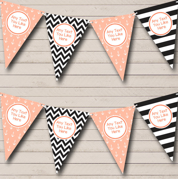 Sailing Nautical Beach Seaside Coral Black Personalised Birthday Party Bunting