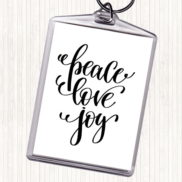 White Black Christmas Peace Love Joy Quote Bag Tag Keychain Keyring
