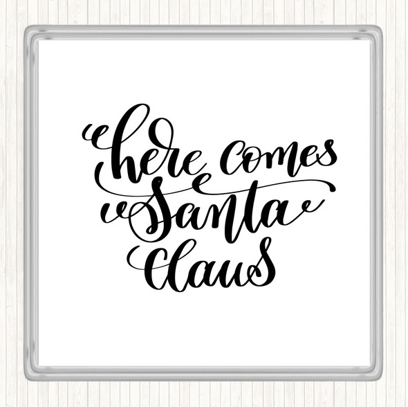 White Black Christmas Santa Claus Quote Drinks Mat Coaster