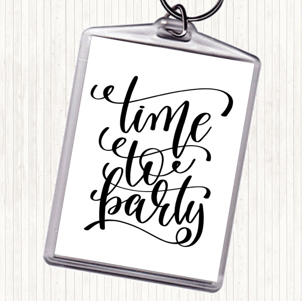 White Black Christmas Time To Party Quote Bag Tag Keychain Keyring