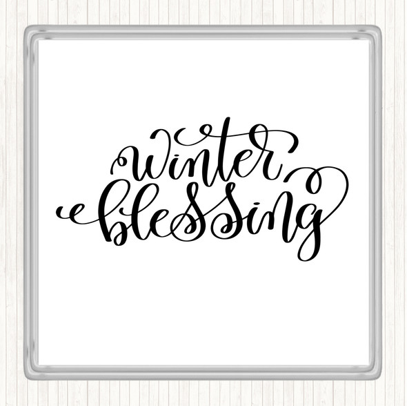 White Black Christmas Winter Blessing Quote Drinks Mat Coaster