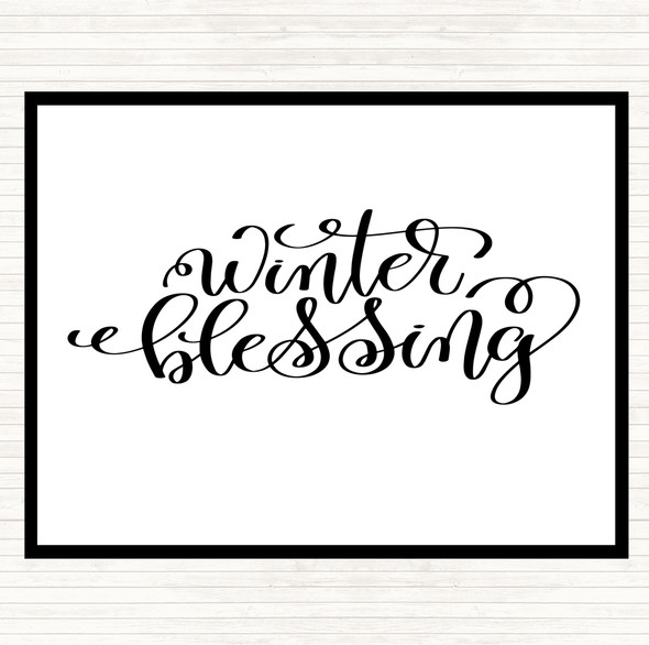 White Black Christmas Winter Blessing Quote Dinner Table Placemat