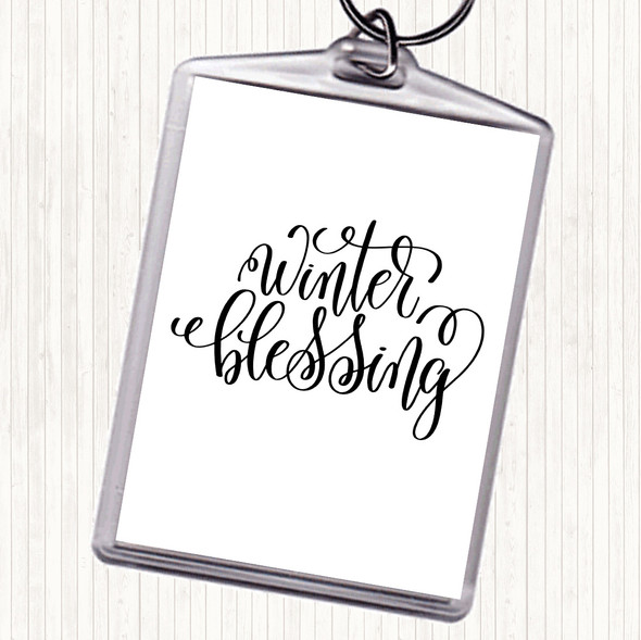 White Black Christmas Winter Blessing Quote Bag Tag Keychain Keyring
