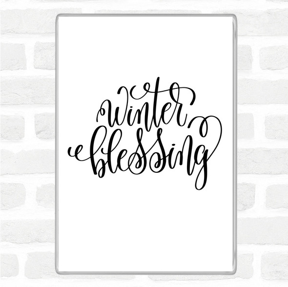 White Black Christmas Winter Blessing Quote Jumbo Fridge Magnet