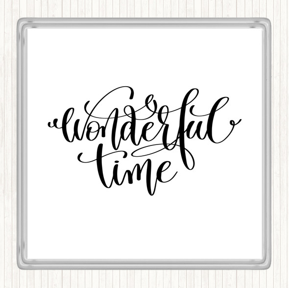 White Black Christmas Wonderful Time Quote Drinks Mat Coaster