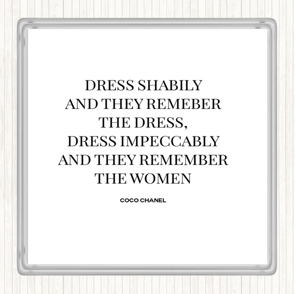 White Black Coco Chanel Dress Quote Drinks Mat Coaster