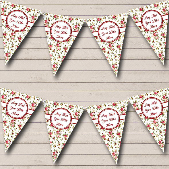 Pretty White Pink And Red Roses Floral Personalised Birthday Party Bunting