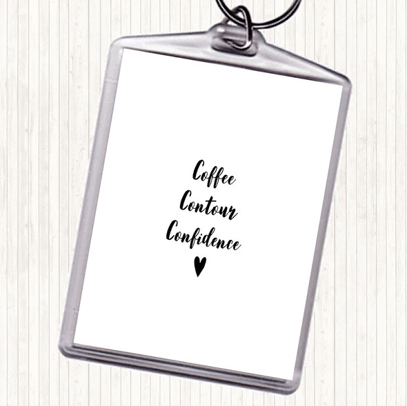 White Black Coffee Contour Confidence Quote Bag Tag Keychain Keyring