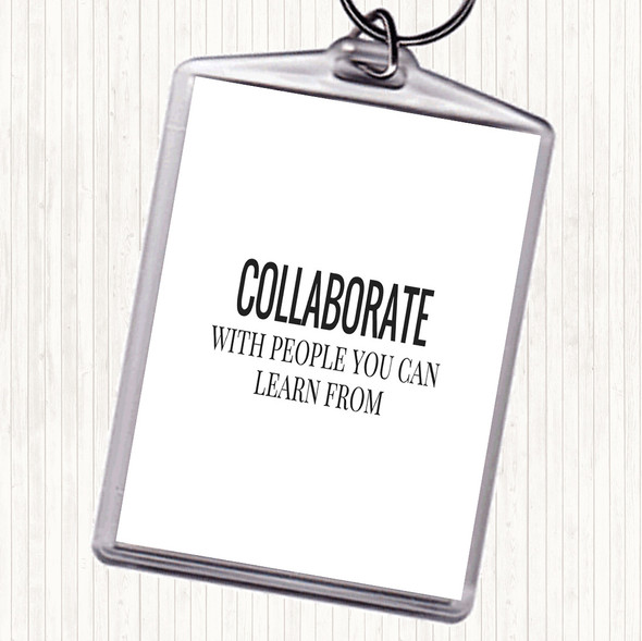 White Black Collaborate Quote Bag Tag Keychain Keyring