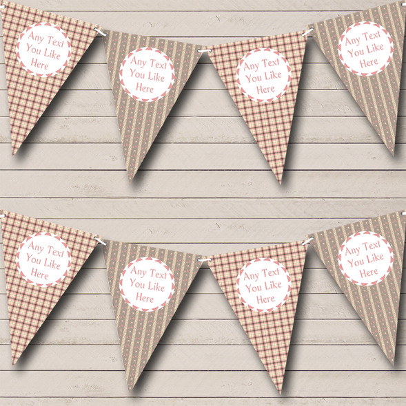 Pink Fawn Check Stripe Personalised Birthday Party Bunting