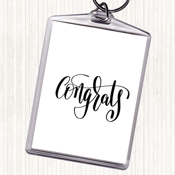 White Black Congratulations Quote Bag Tag Keychain Keyring