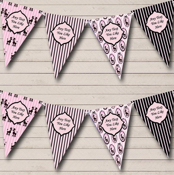 Paris Poodle Stripes Black Pink French Personalised Birthday Party Bunting