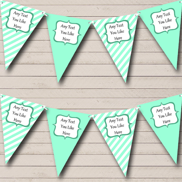 Light Green Aqua And White Stripes Personalised Birthday Party Bunting