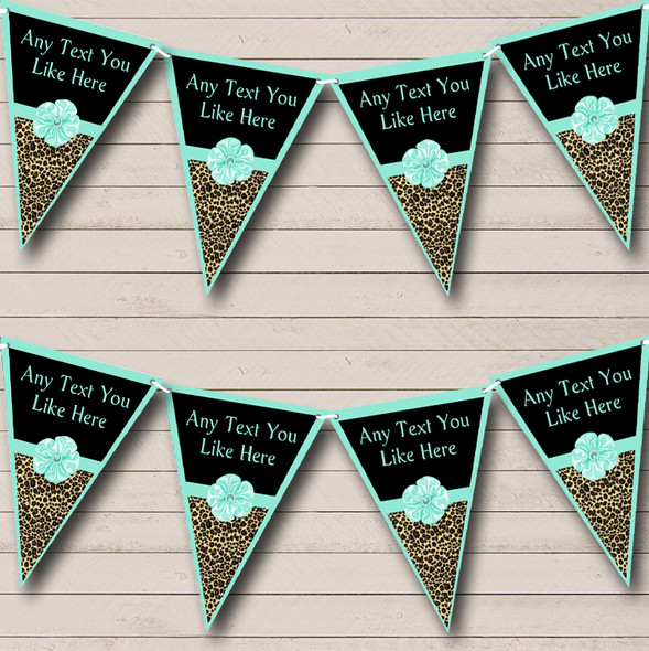 Leopard Print Turquoise Teal Bow Personalised Birthday Party Bunting