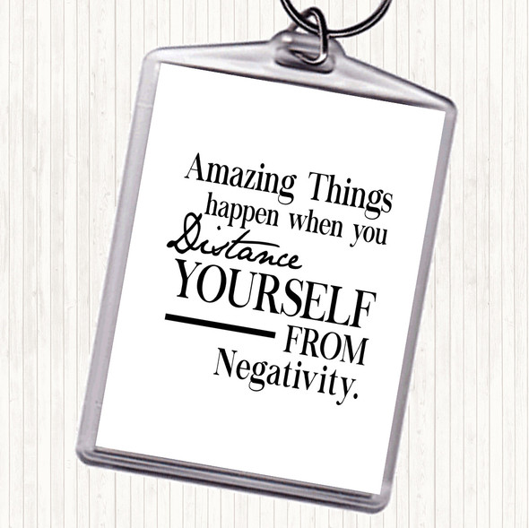 White Black Distance Yourself From Negativity Quote Bag Tag Keychain Keyring