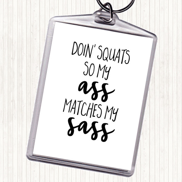 White Black Doin Squats Quote Bag Tag Keychain Keyring