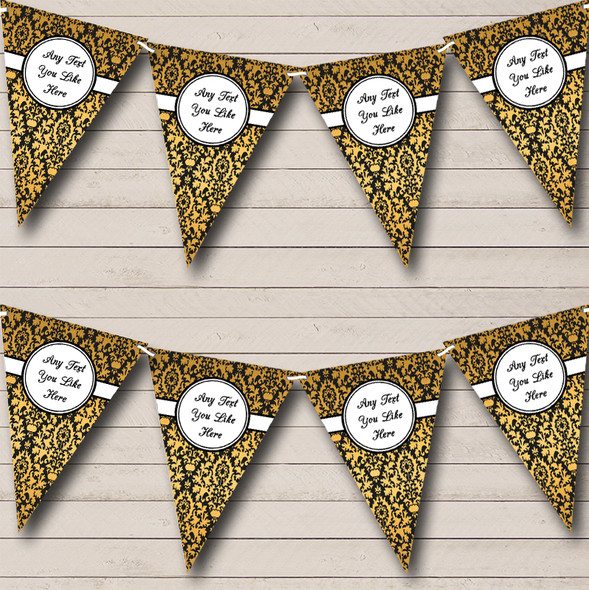 Elegant Gold And Black Vintage Damask Personalised Birthday Party Bunting