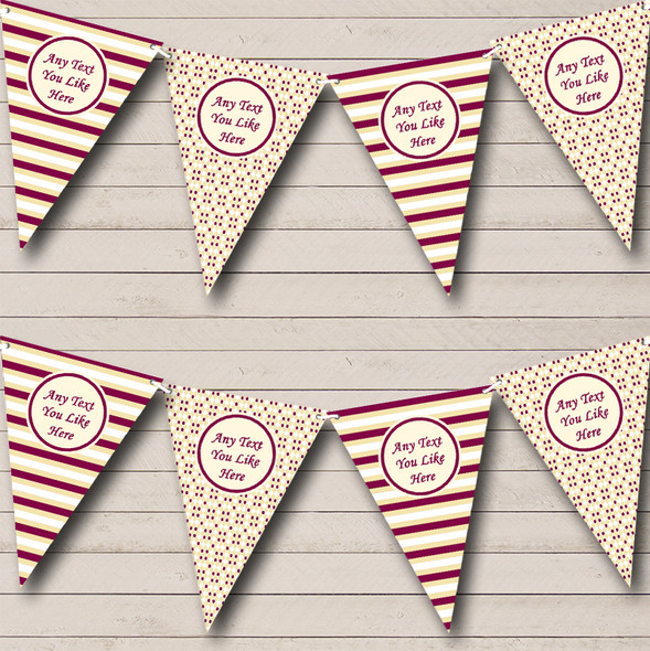 Deep Purple Red And Cream Stripes Personalised Birthday Party Bunting