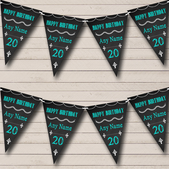 Chalkboard Style Black White & Aqua Turquoise Birthday Party Bunting