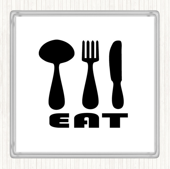 White Black Eat Quote Drinks Mat Coaster