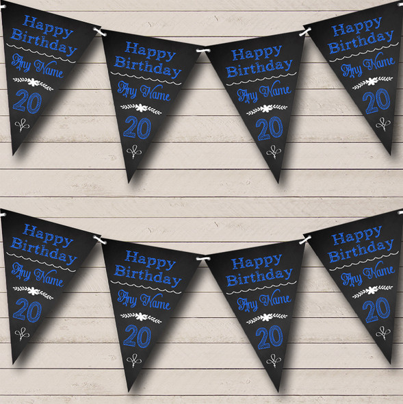 Chalkboard Look Black White & Blue Personalised Birthday Party Bunting