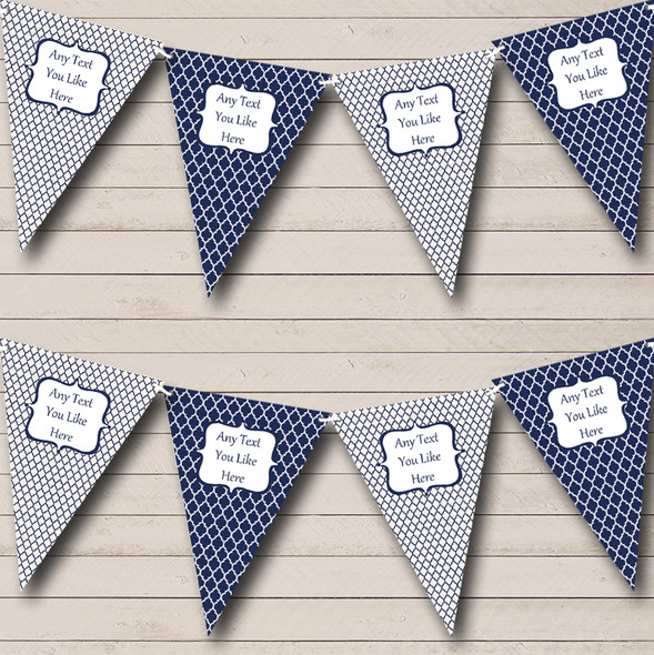 Blue And White Quatrefoil Personalised Birthday Party Bunting