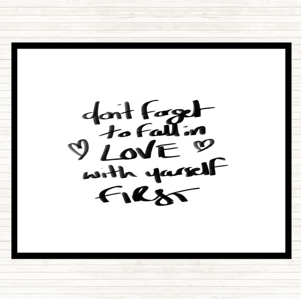 White Black Fall In Love With Yourself Quote Mouse Mat Pad